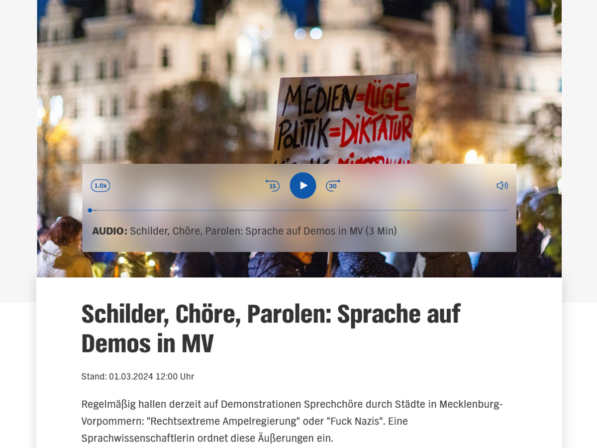 NDR-Interview mit Priv.-Doz. Dr. Martha Kuhnhenn zum Thema "Sprache auf Demonstrationen"