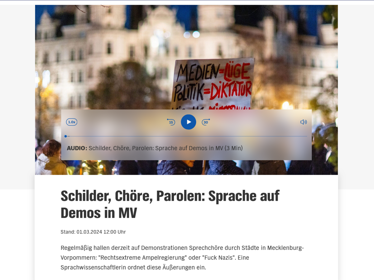 NDR-Inverview mit Priv.-Doz. Dr. Martha Kuhnhenn zum Thema "Sprache auf Demonstrationen"