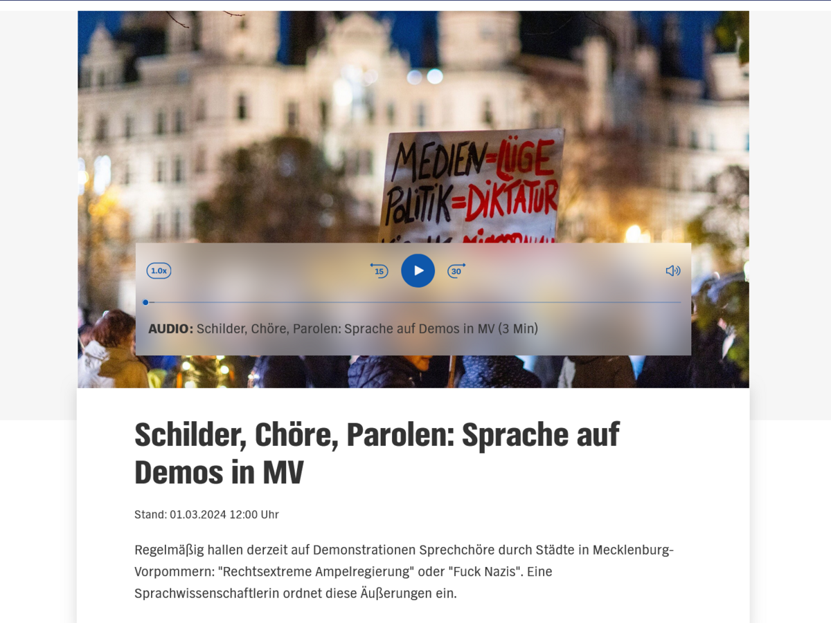 NDR-Inverview mit Priv.-Doz. Dr. Martha Kuhnhenn zum Thema "Sprache auf Demonstrationen"